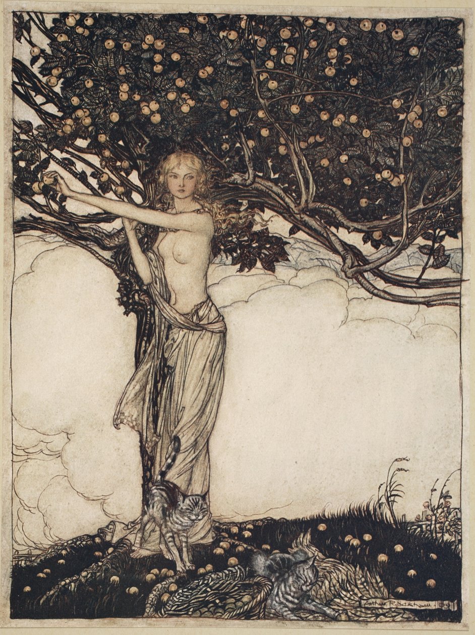 Freia, a ilustração da feira "The Rhinegold and the Valkyrie". de Arthur Rackham