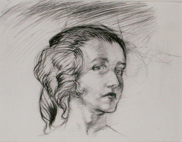 Cabeça de menina (lápis sobre papel) de Arthur Rackham