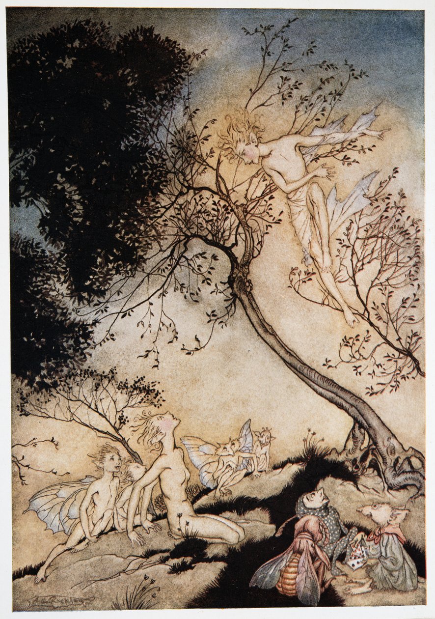 Vá trazer a ralé, Oer quem eu te dou poder, aqui para este lugar, Frontispício de William Shakespeares The Tempest, pub. 1926 de Arthur Rackham