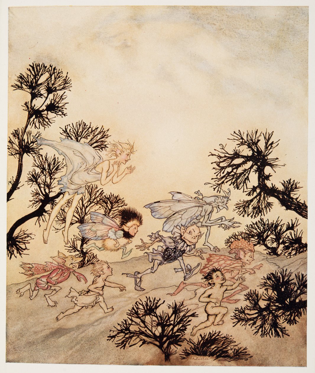 Vá carregar meus goblins que eles moem suas juntas com convulsões secas, ilustração de William Shakespeares The Tempest, pub. 1926 de Arthur Rackham
