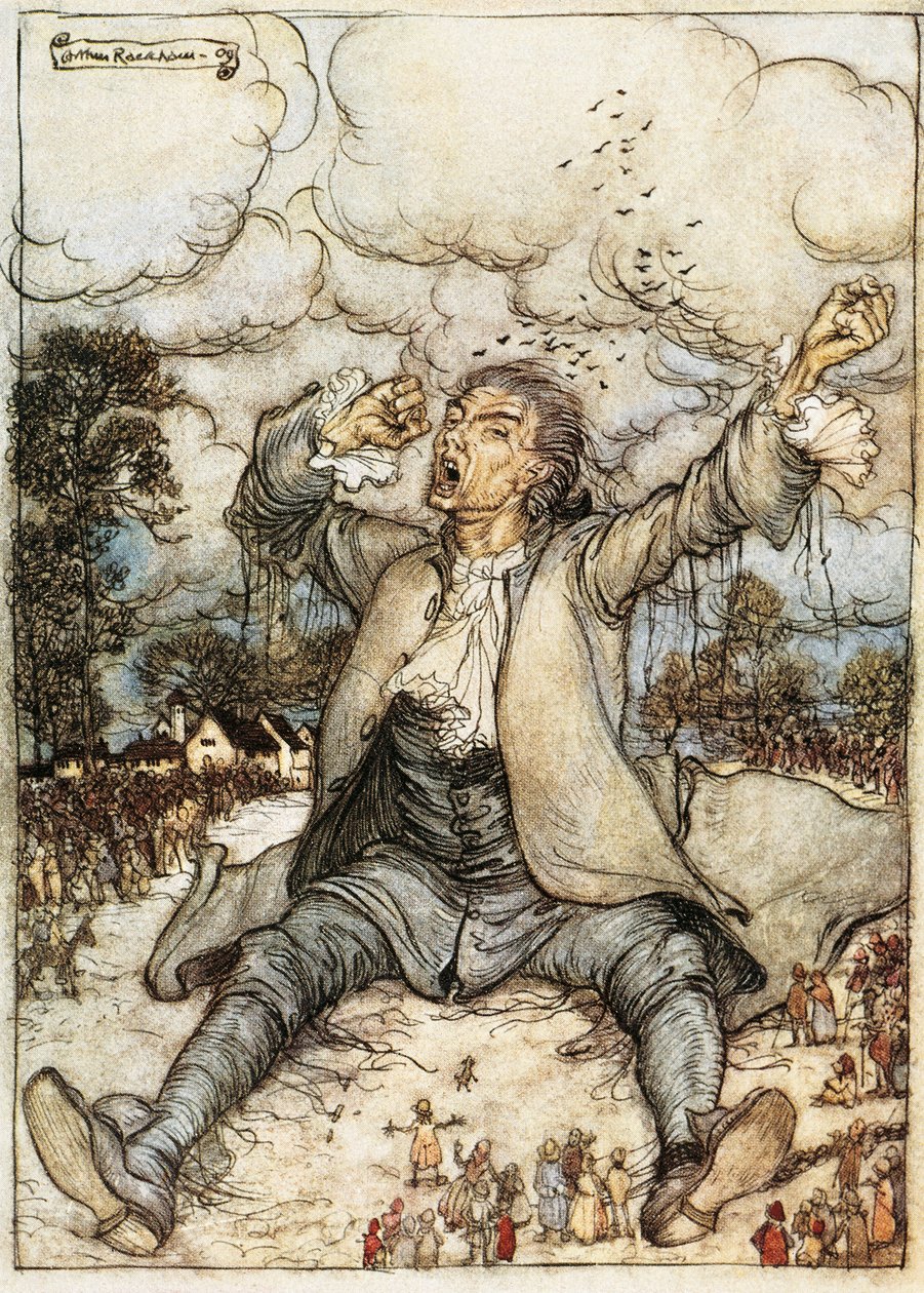 Gulliver acordado em Lilliput, Ilustração de Gulliver