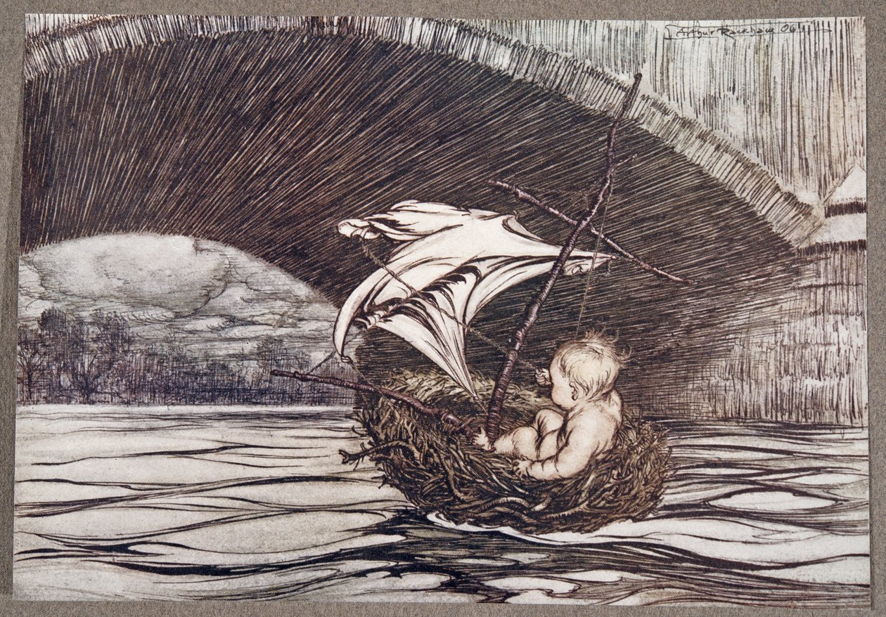 Passou por baixo da ponte e aproximou-se dos deliciosos Jardins, de Peter Pan em Kensington Gardens por JM Barrie (1860 - 1937), pub. 1906 de Arthur Rackham