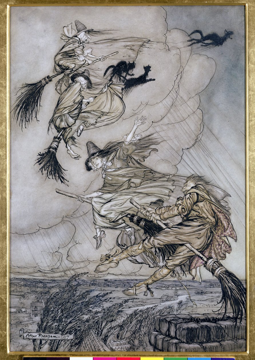 Ei! Até o Lass Chimney! Hey After you !, ilustração em The Ingoldsby Legends of Mirth e Marvels, 1907 (caneta e tinta com wc no papel) de Arthur Rackham