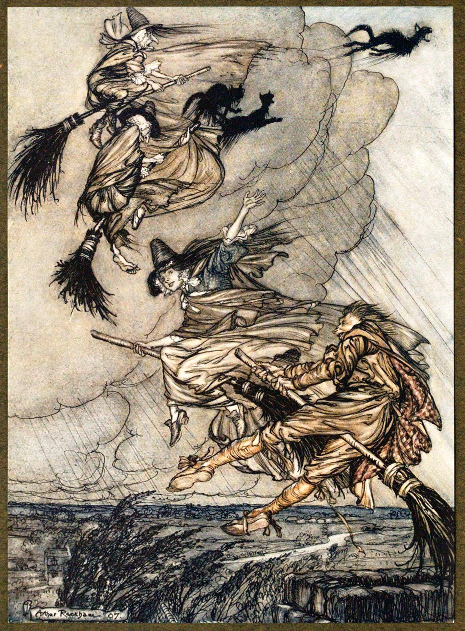 Ei! Suba pela chaminé, moça! Ei, depois de você!, do pub The Ingoldsby Legends. 1907. de Arthur Rackham