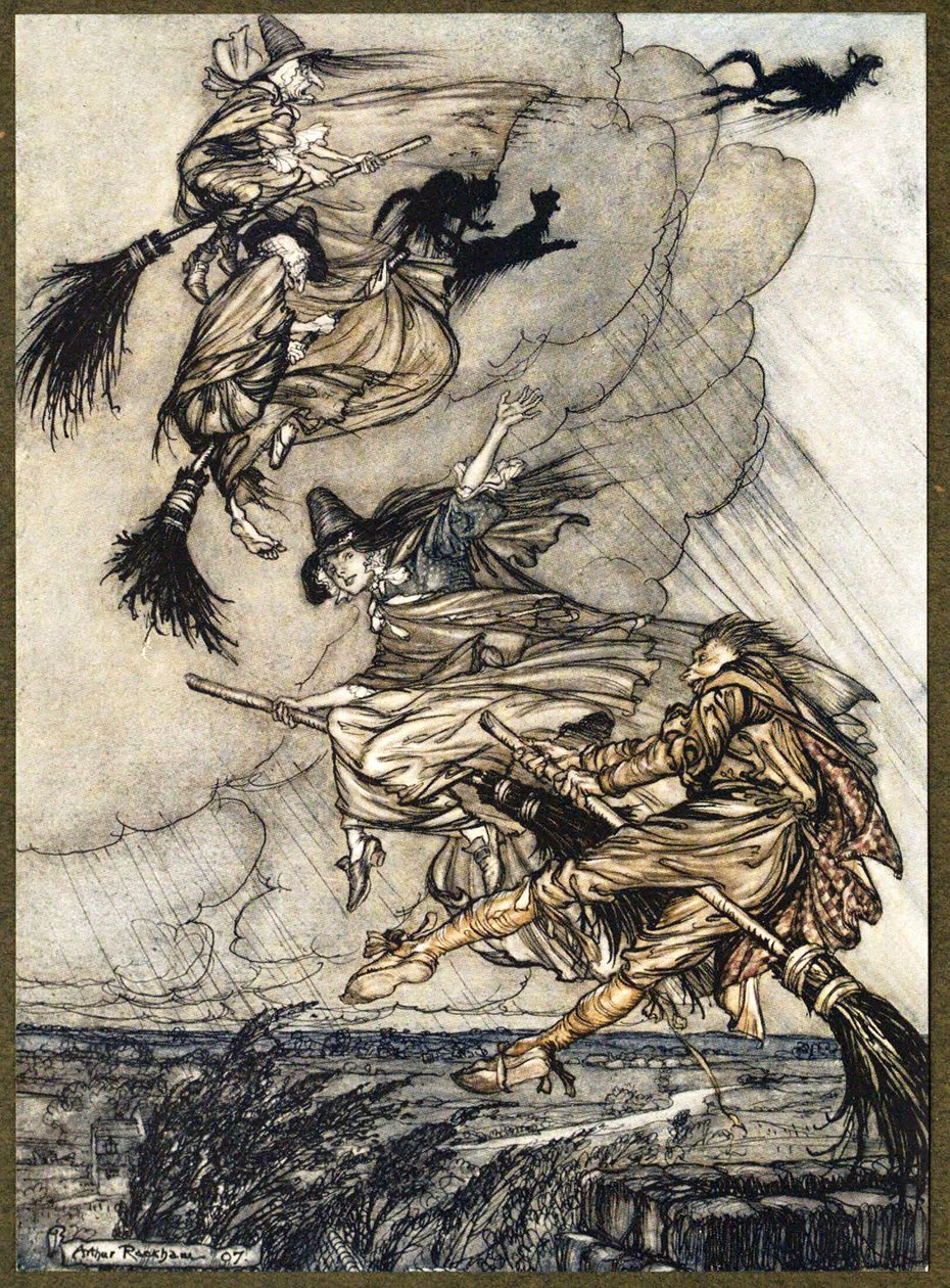 Ei! Acima da chaminé, moça! Ei, depois de você !, de The Ingoldsby Legends, pub. 1907 de Arthur Rackham