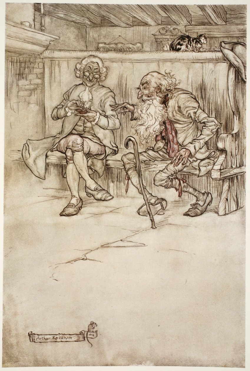 Eu mesmo falei com Rip Van Winkle, que, quando o vi pela última vez, era um homem muito velho, de Rip Van Winkle, de Washington Irving, pub. 1910 de Arthur Rackham
