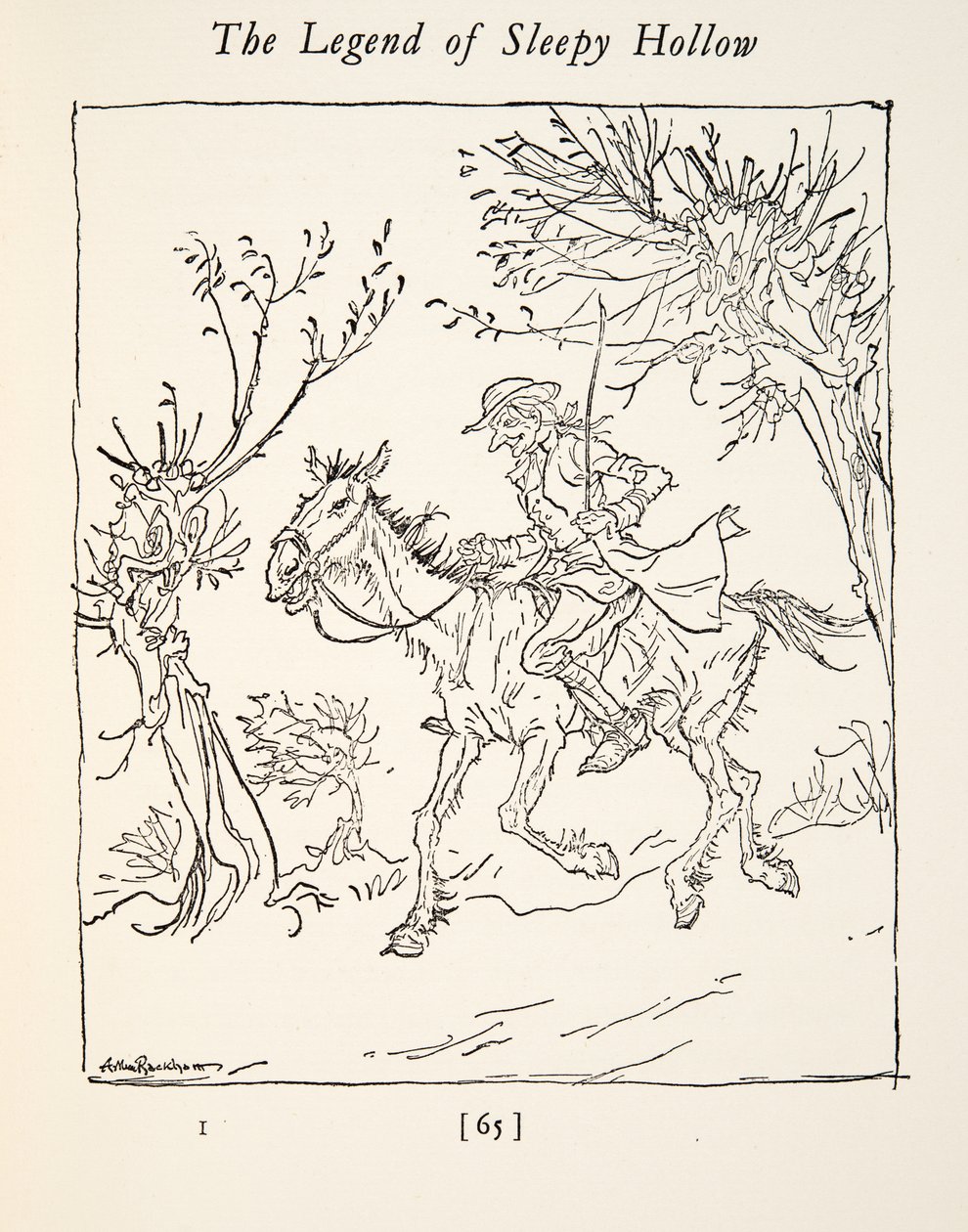 Ichabod Crane escapando do Cavaleiro Sem Cabeça, de The Legend of Sleepy Hollow por Washngton Irving (1783 - 1859), pub. 1928 de Arthur Rackham