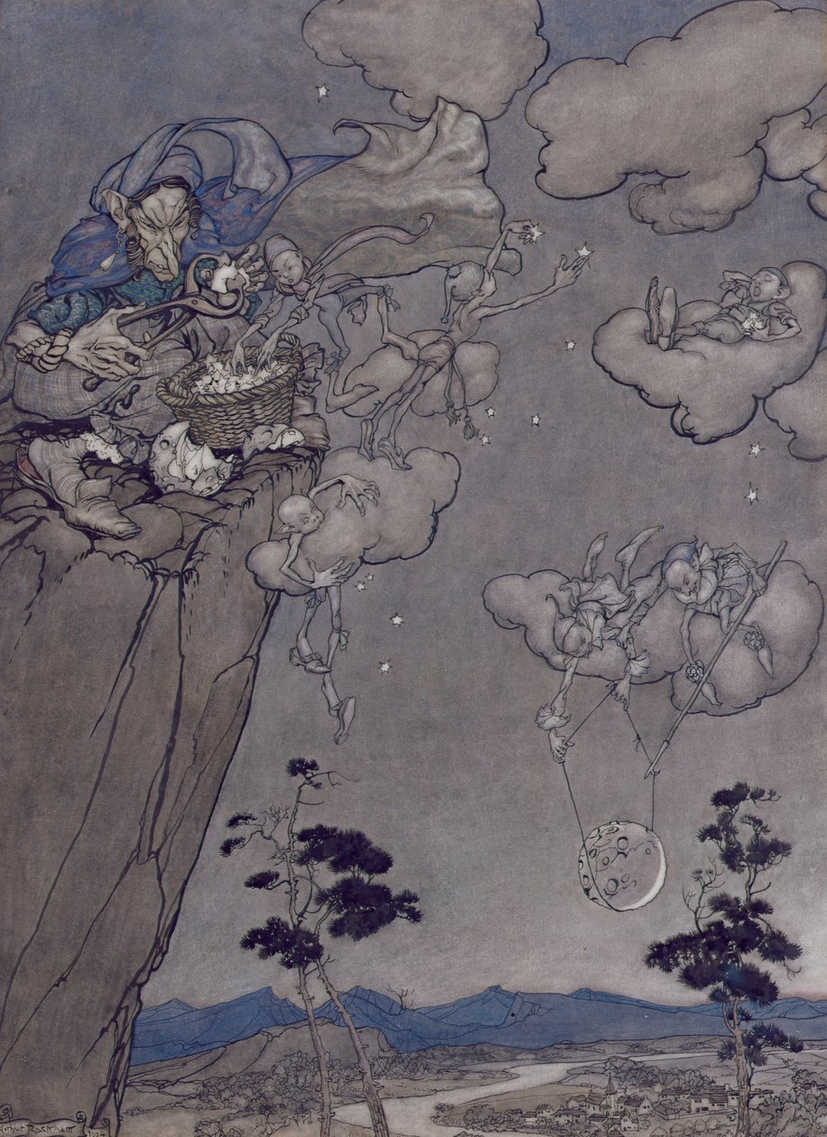 Ilustração de Rip Van Winkle por Washington Irving (1783-1859) 1904 (caneta e tinta com wc no papel) de Arthur Rackham