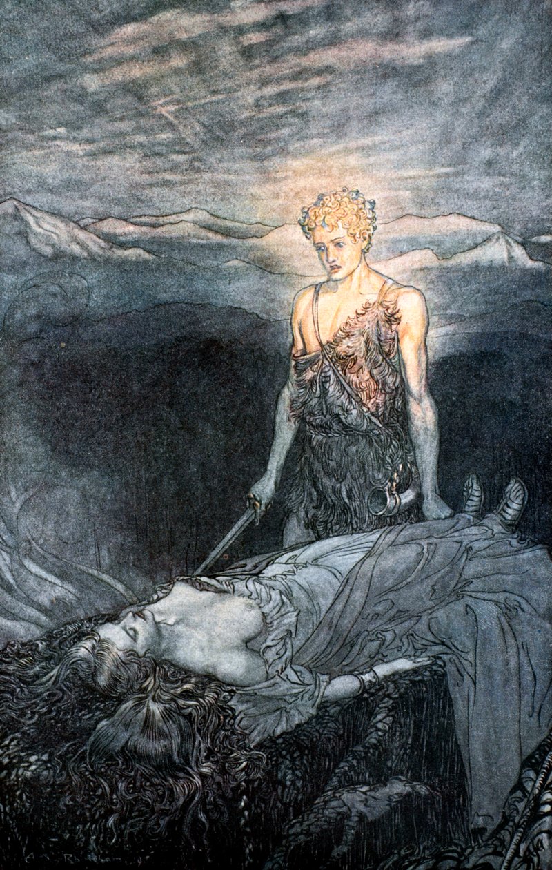 Ilustração de Siegfried e o Crepúsculo dos Deuses, 1924. de Arthur Rackham