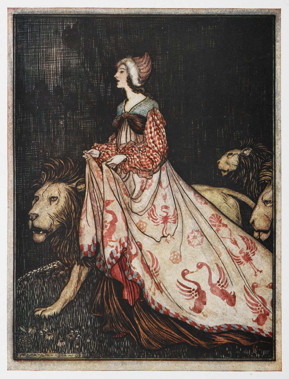 Ilustração de The Lady and the Lion. de Arthur Rackham