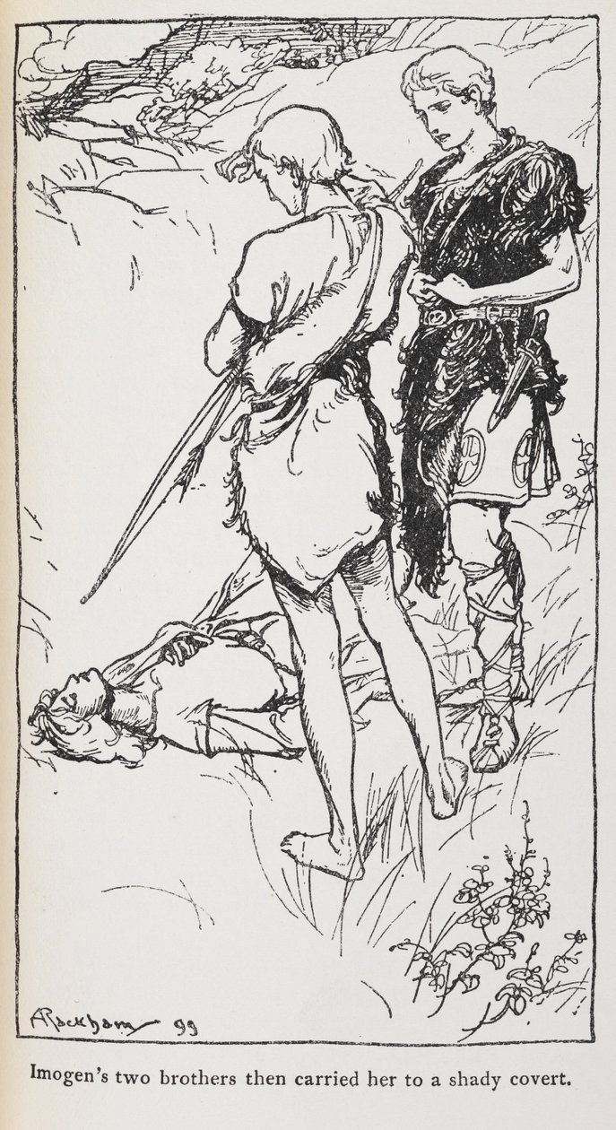 Ilustração de Imogen e dos seus irmãos da Cymbeline. de Arthur Rackham