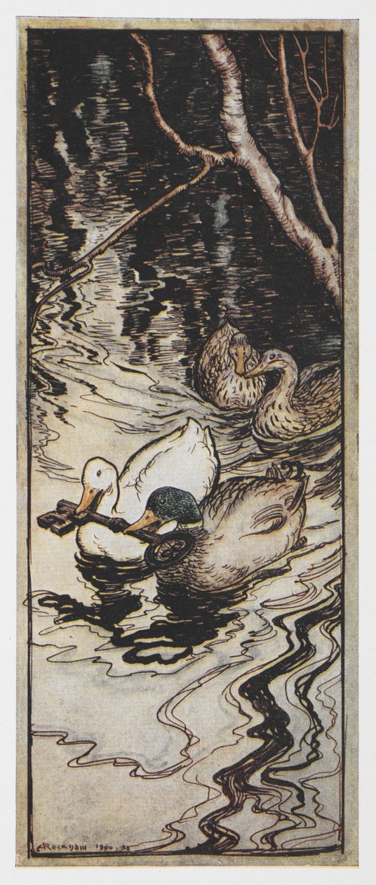 Ilustração de dois patos portadores de uma chave de The Queen Bee. de Arthur Rackham
