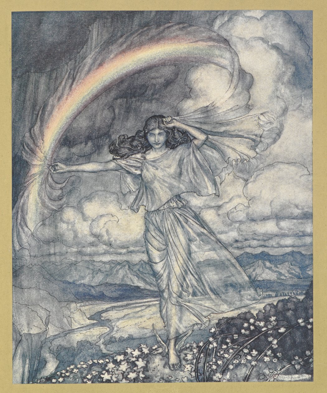 Iris ali, com arco húmido". de Arthur Rackham