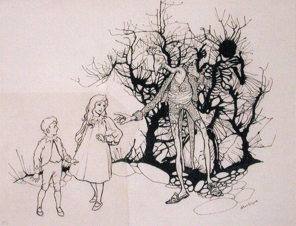 Foi uma espécie de esqueleto, ilustração de "The Zankiwank and the Bletherwitch", de S.J. Adair Fitzgerald, publicado em 1896 (caneta e tinta). de Arthur Rackham