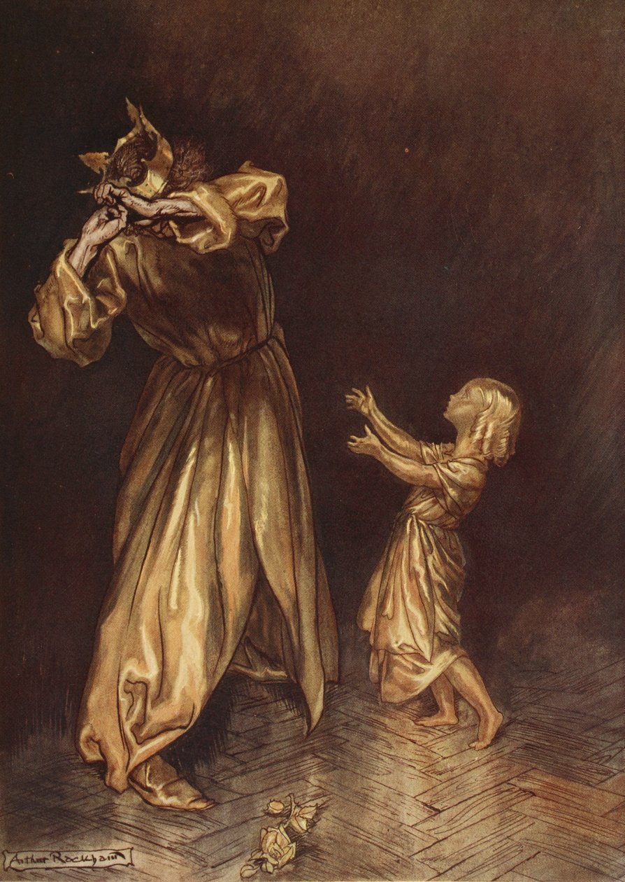 Little Marygold era uma estátua de ouro, ilustração de &39;Um livro de maravilhas para meninas e meninos&39; por Nathaniel Hawthorne, 1928 de Arthur Rackham