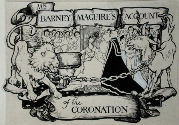 O relato de Barney Maguire sobre a coroação, ilustração de "The Ingoldsby Legends or Mirth and Marvels", de Thomas Ingoldsby, publicado em 1898 (caneta e tinta sobre papel) de Arthur Rackham