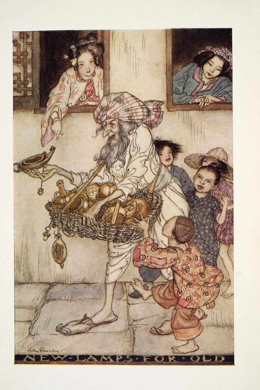Lâmpadas novas para velho, do livro da fada de Arthur Rackham, bar. 1933 de Arthur Rackham