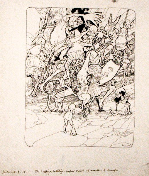 Ninguém tem os membros adequados presos a ele", ilustração de "The Zankiwank and the Bletherwitch" de S.J. Adair Fitzgerald, publicado em 1896 (caneta e tinta sobre papel) de Arthur Rackham