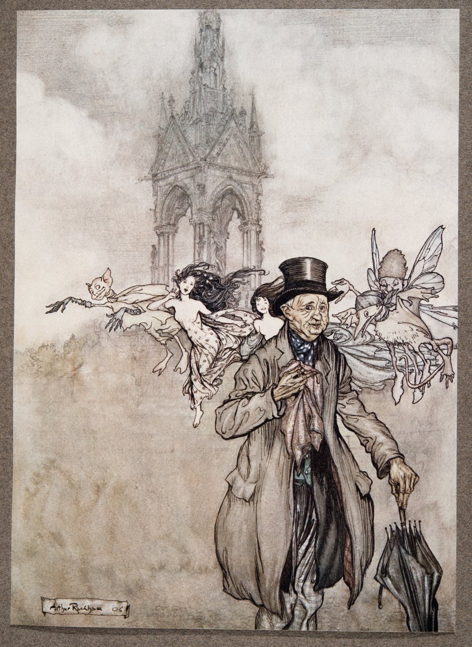 O velho sr. Salford era uma senhora de caranguejo de um velho cavalheiro que perambulava o dia inteiro nos Jardins, de Peter Pan em Kensington Gardens, de JM Barrie (1860 - 1937), pub. 1906 de Arthur Rackham