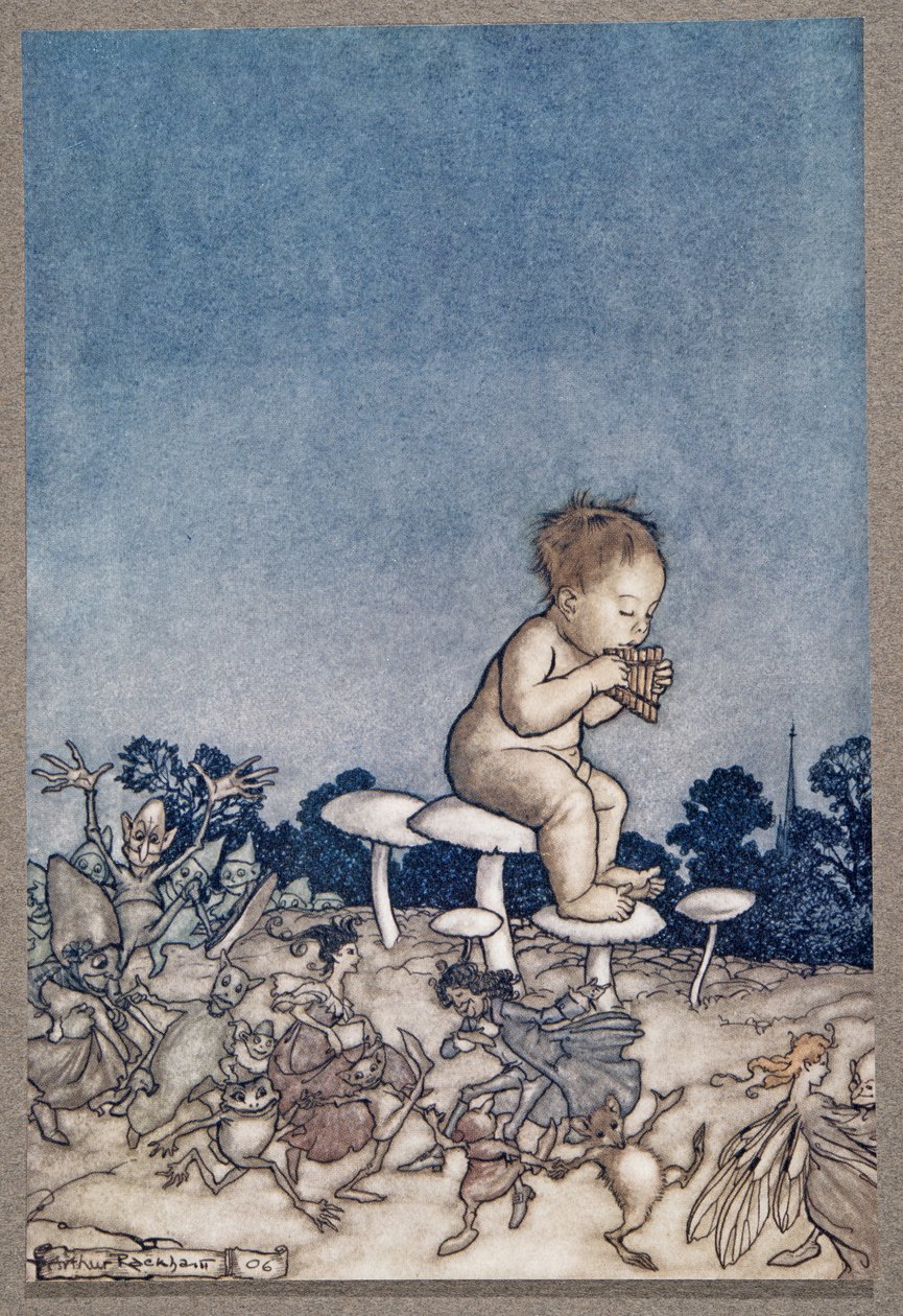 Peter Pan é a orquestra de fadas, de Peter Pan em Kensington Gardens por JM Barrie (1860 - 1937), pub. 1906 de Arthur Rackham