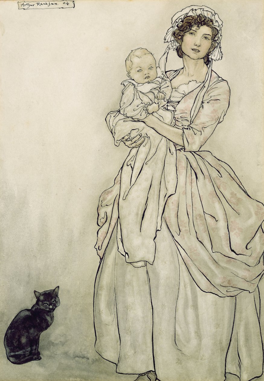 Rasga a filha e o neto, 1904 (wc com caneta e tinta no papel) de Arthur Rackham