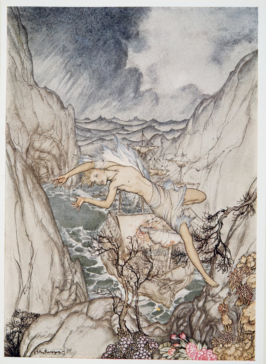 Com segurança no porto é o navio dos reis, ilustração de William Shakespeares The Tempest, bar. 1926 de Arthur Rackham