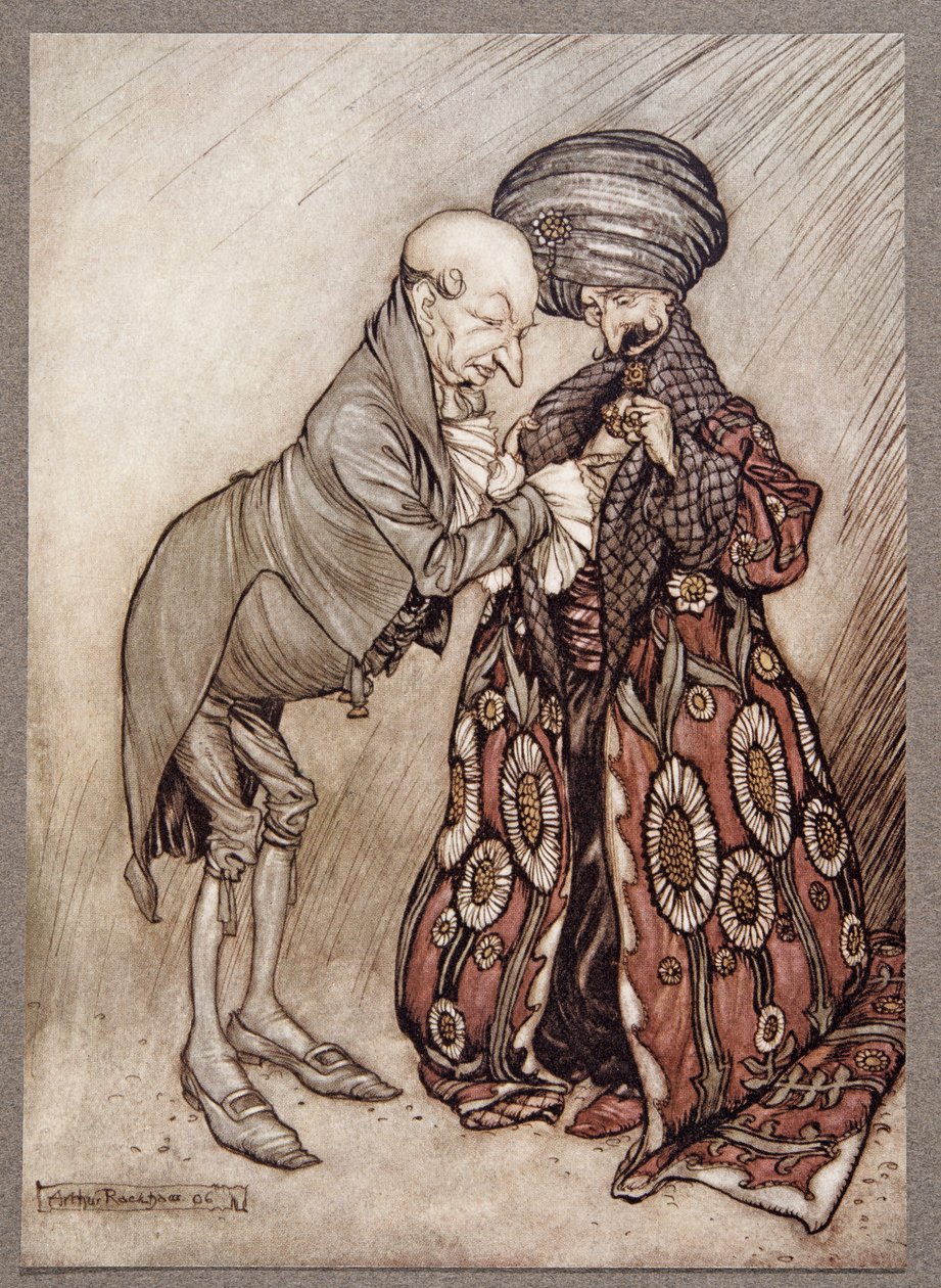 Schook sua careca e murmurou, frio, bastante frio, de Peter Pan em Kensington Gardens por JM Barrie (1860 - 1937), pub. 1906 de Arthur Rackham