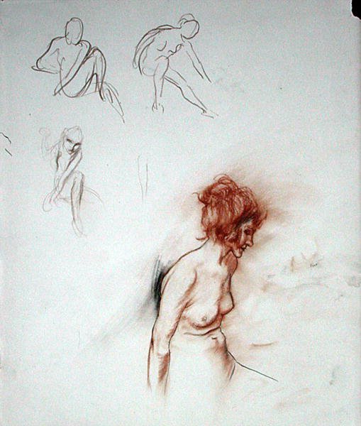 Sentado Nú (caneta, tinta, sangue e giz preto sobre papel) de Arthur Rackham