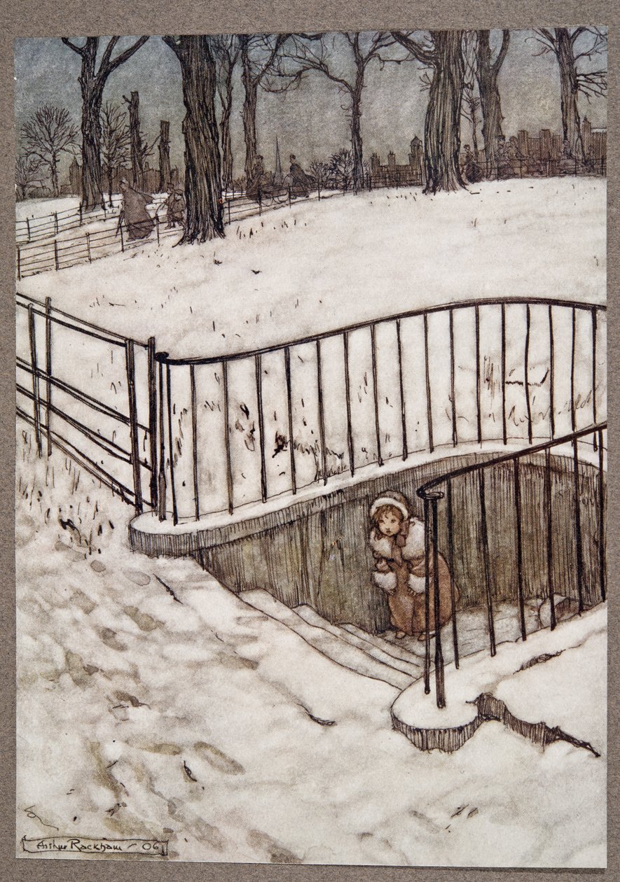 Ela correu para St Govers bem e escondeu .., de Peter Pan em Kensington Gardens por JM Barrie (1860 - 1937), pub. 1906 de Arthur Rackham