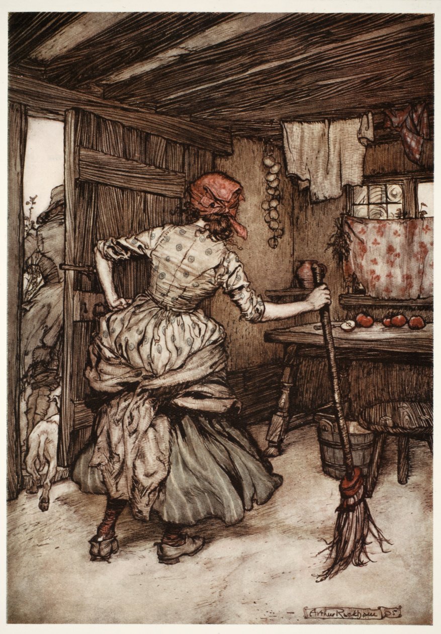 De modo que ele foi capaz de retirar suas forças e levar para o lado de fora da casa - o único lado que, na verdade, pertence ao marido de galinha, de Rip Van Winkle, de Washington Irving, pub. 1910 ( de Arthur Rackham