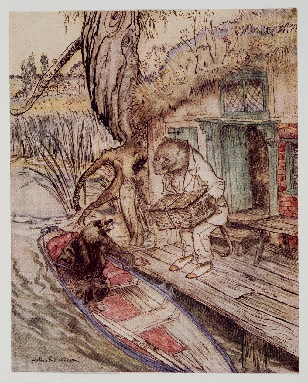 Sove que sob seus pés, ele observou para o Mole, quando ele passou para o barco, de Wind in the Willows por Kenneth Grahame (1859 - 1932), pub. 1940 de Arthur Rackham