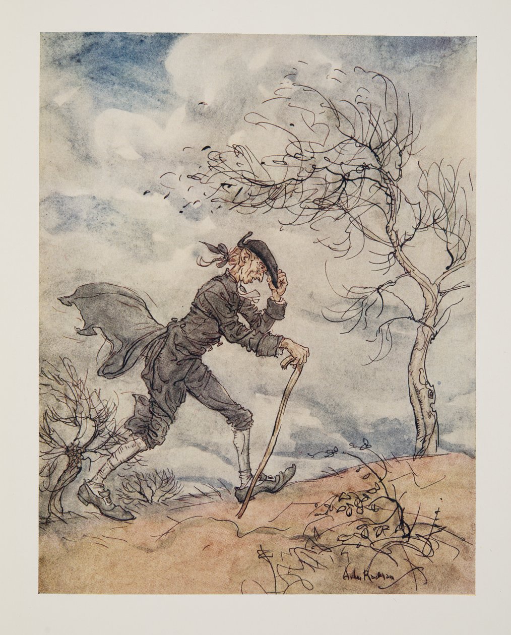 Andando ao longo do perfil de uma colina em um dia ventoso .., de The Legend of Sleepy Hollow por Washington Irving (1783 - 1859), pub. 1928 de Arthur Rackham