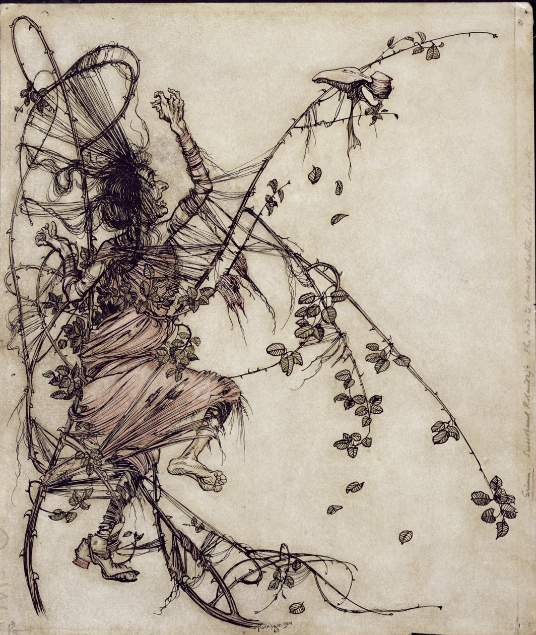 Querida Roland, ilustração de The Brothers Grimm, traduzida por Mrs Edgar Lewis, publicada em 1900 (caneta e tinta e wc no papel) de Arthur Rackham