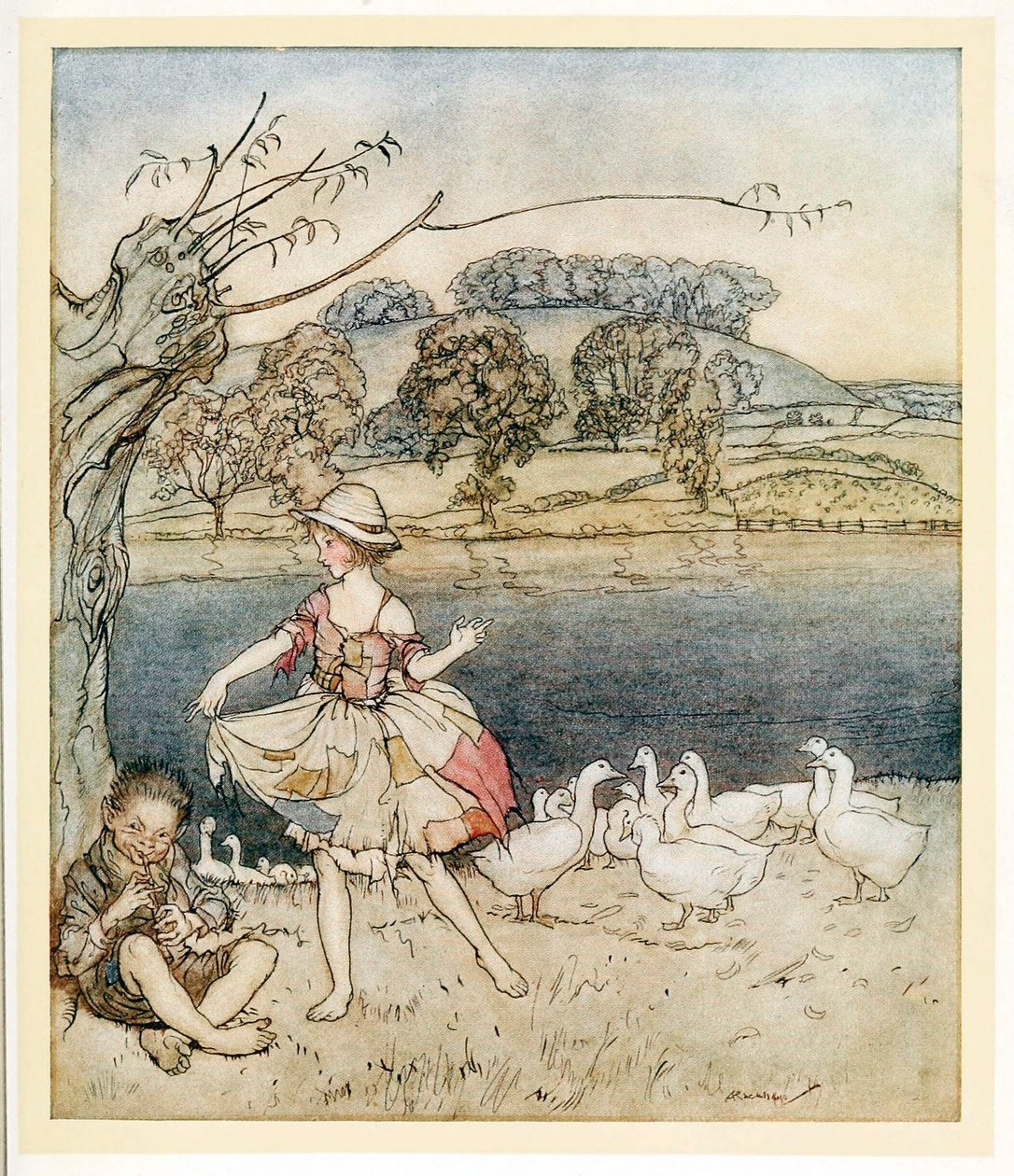Esfarrapados dançando enquanto o goosherd canta, de English Fairy Tales, pub. 1922. de Arthur Rackham
