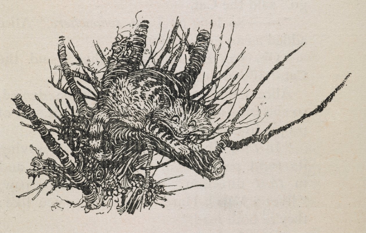 O Gato de Cheshire numa árvore de Arthur Rackham