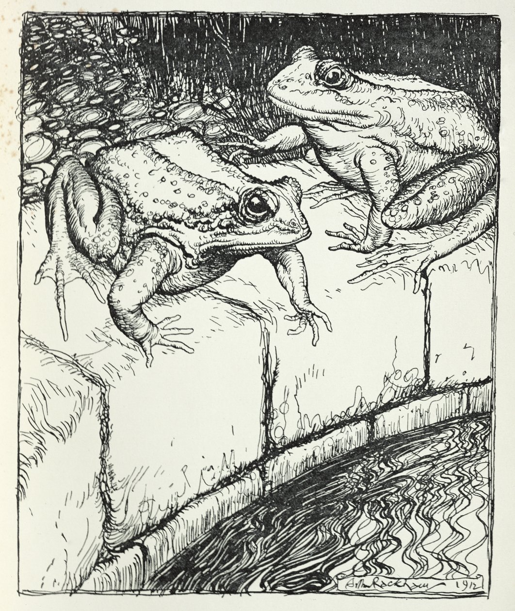 The Frogs and the Well, ilustração de &39;Fábulas de Esopo&39;, publicada por Heinemann, 1912 de Arthur Rackham