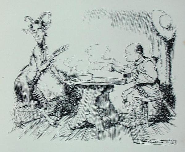 O Homem e o Bode, ilustração de "As Fábulas de Ésopo", publicado por Heinemann de Arthur Rackham