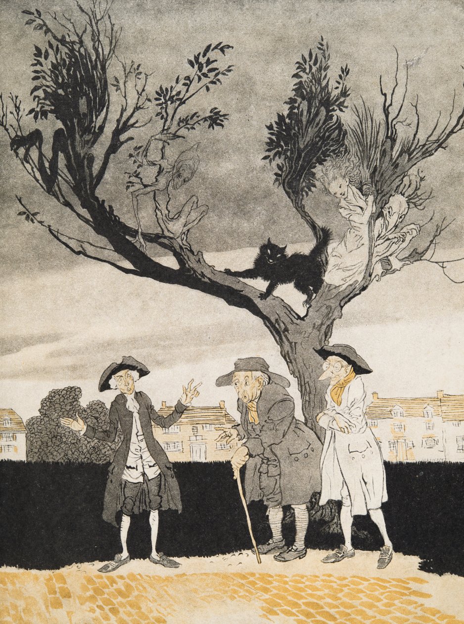 Os homens de Sleepy Hollow (Inside Cover) da lenda de Sleepy Hollow por Washington Irving (1783 - 1859), pub. 1928 de Arthur Rackham