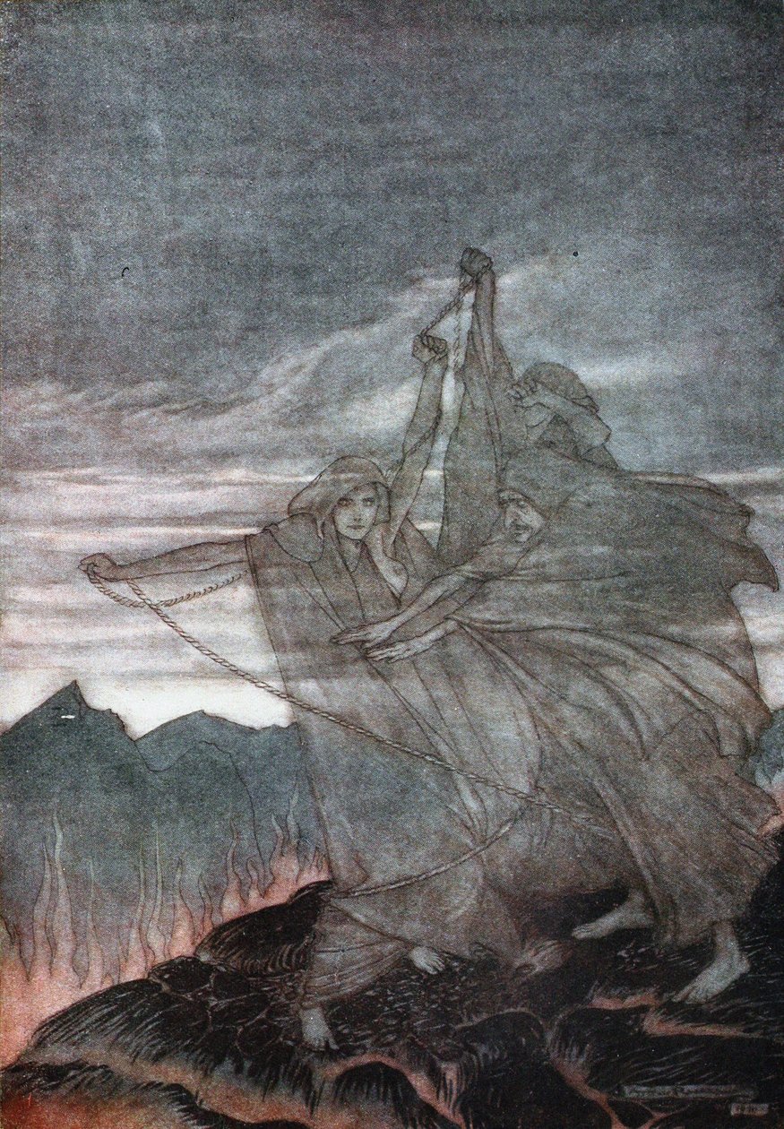 Os Norns desaparecem. Ilustração para Siegfried e O Crepúsculo dos Deuses, de Richard Wagner, 1910 de Arthur Rackham