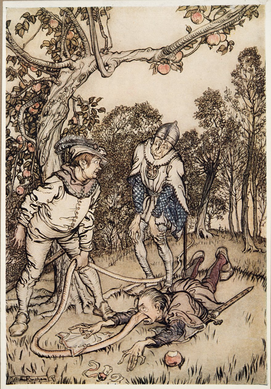 A árvore do nariz, do irmão pequeno & da irmã mais nova e dos outros contos pelos irmãos Grimm, pub.1917 de Arthur Rackham