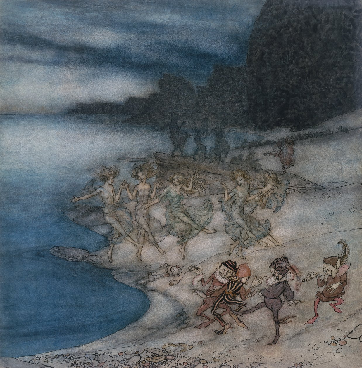 The Pert Fairies e The Dapper Elves (aquarela e caneta e tinta preta) de Arthur Rackham