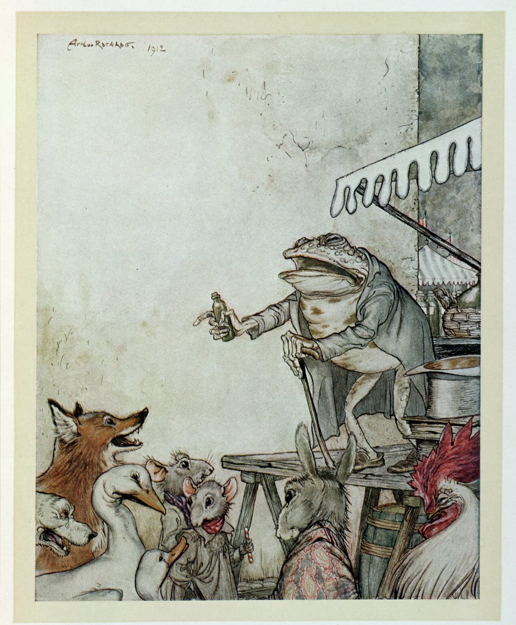 The Quack Frog, ilustração de &39;Fábulas de Esopo&39;, publicado por Heinemann, 1912 de Arthur Rackham