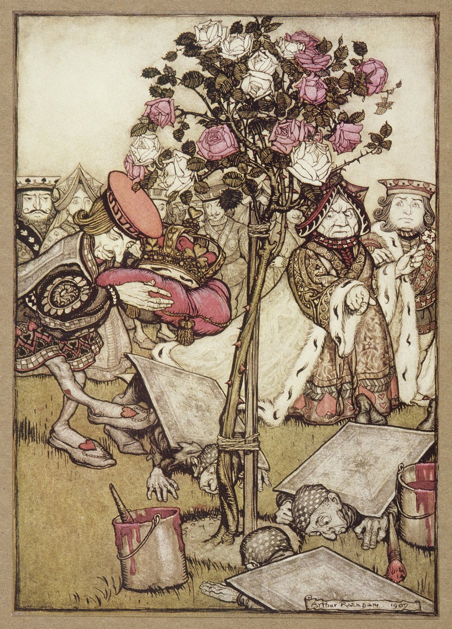 A rainha se afastou dele com raiva e disse ao Knave: "Vira-os", de Alice