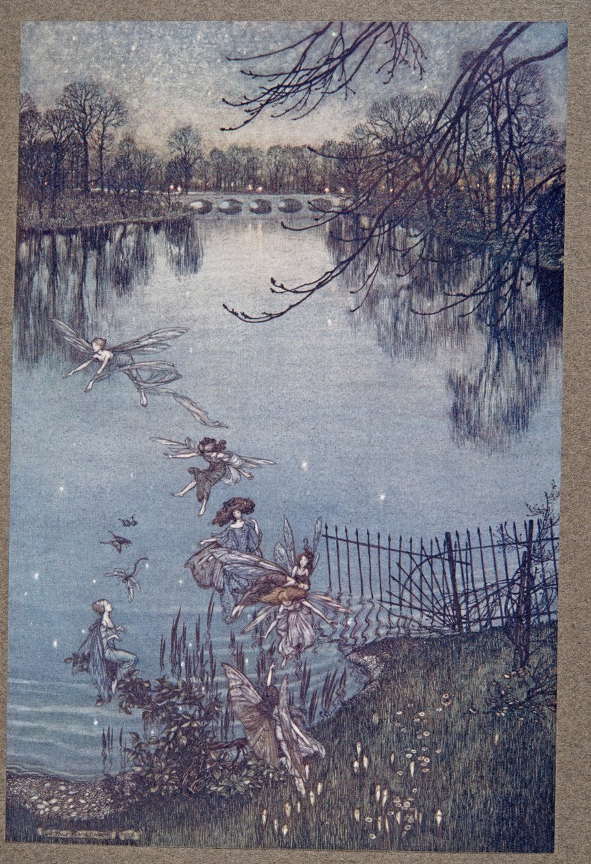 O Serpentine é um lindo lago, e há uma floresta afogada na parte de baixo dele. Se você olhar por cima da borda, você pode ver as árvores crescendo de cabeça para baixo, e elas dizem que à noite também há dr. de Arthur Rackham