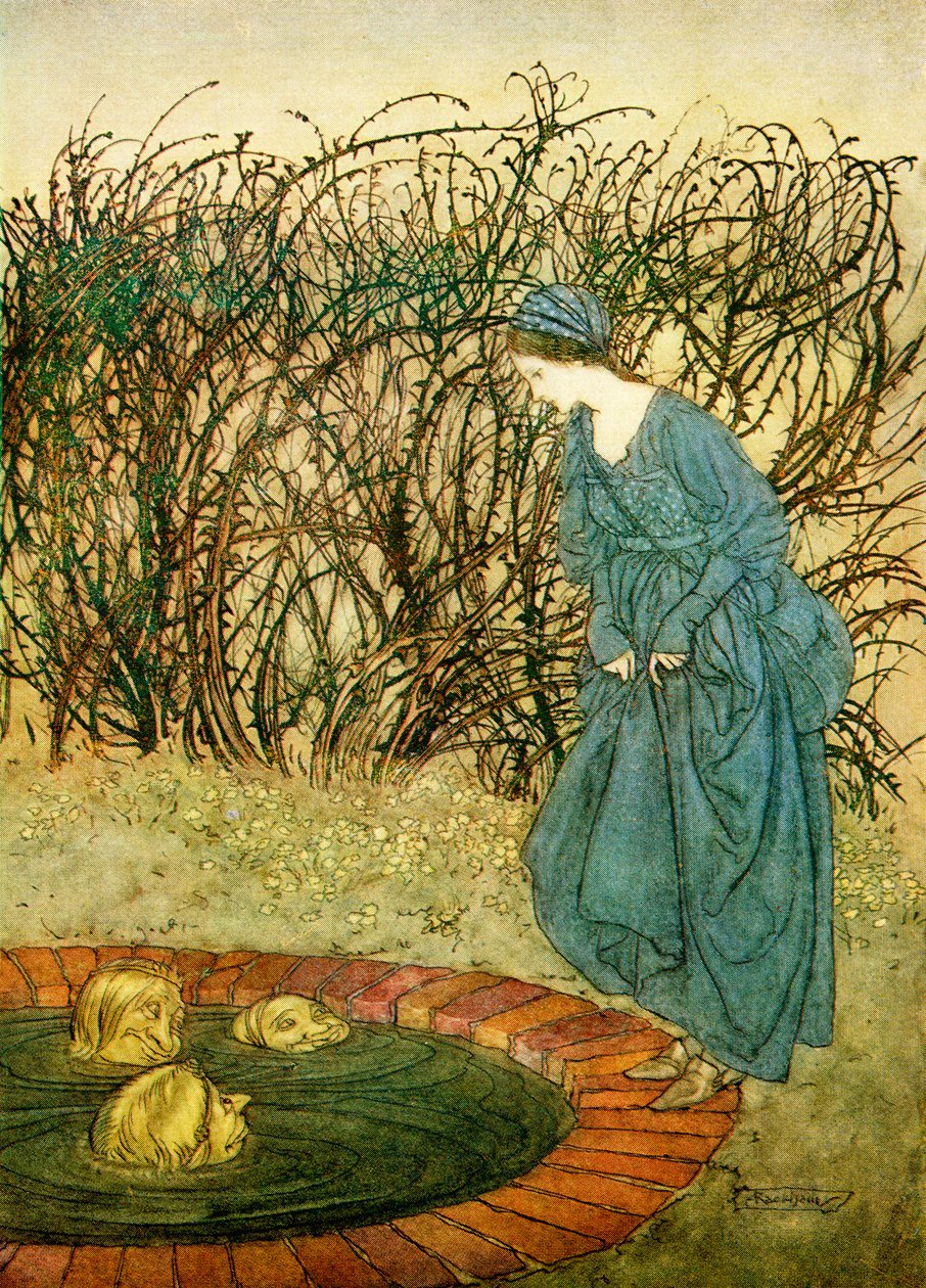 As Três Cabeças do Poço, de Contos de Fadas Ingleses Recontados por FA Steel, 1927 de Arthur Rackham