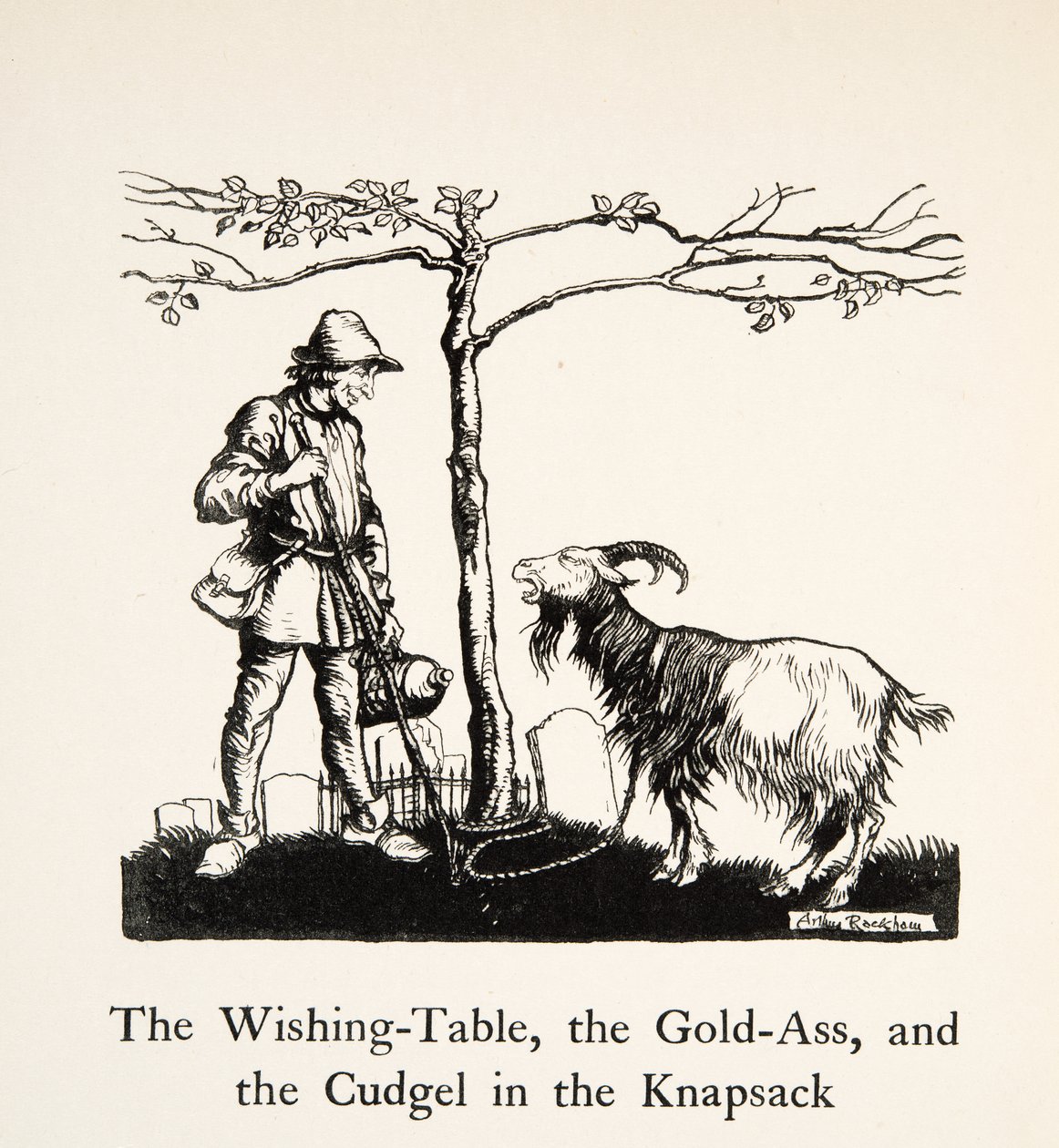 A Mesa dos Desejos, os Rabos de Ouro e o Cudgel na Mochila, de Little Brother & Little Sister e Outros Contos dos Irmãos Grimm, pub.1917 (litho) de Arthur Rackham