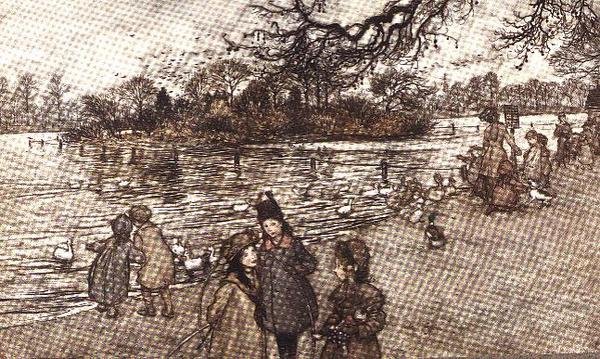 A ilha em que todos os pássaros nascem de Peter Pan em Kensington Gardens por JM Barrie, 1906 de Arthur Rackham