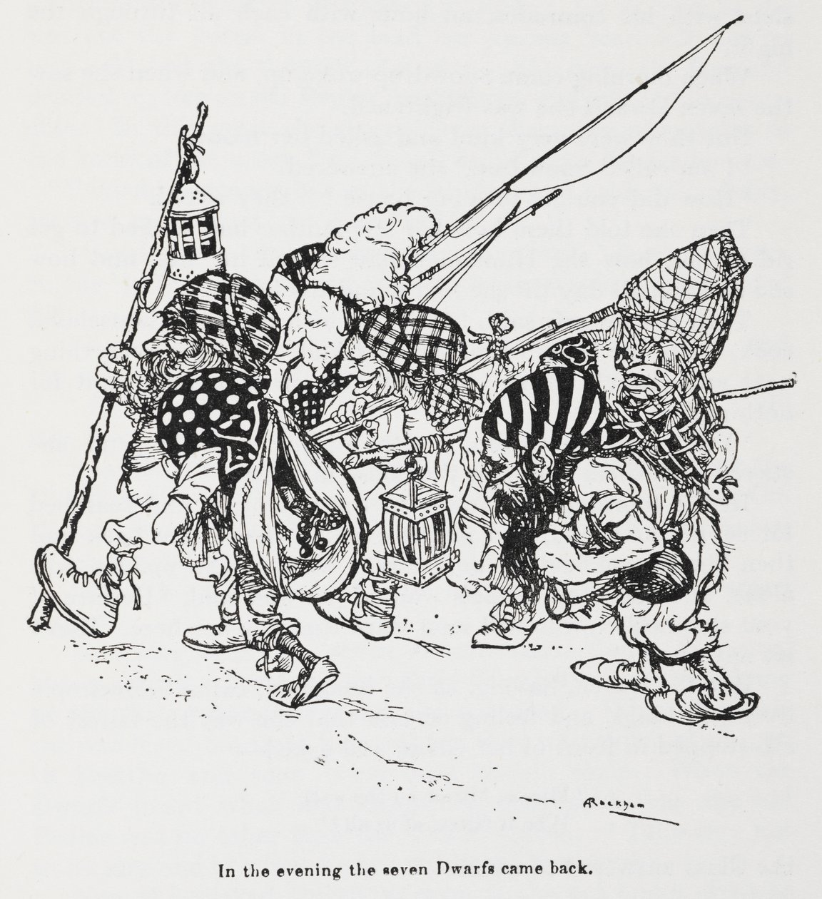 Os sete anões de Snowdrop (Branca de Neve) de Arthur Rackham