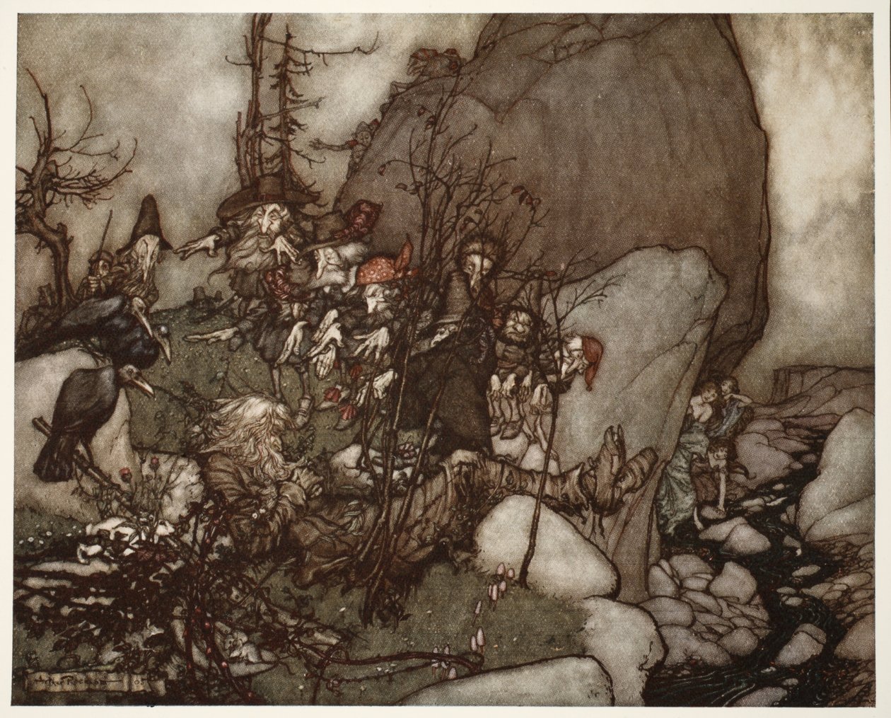 O sono de Rip Van Winkle., De Rip Van Winkle por Washington Irving, pub. 1910 de Arthur Rackham
