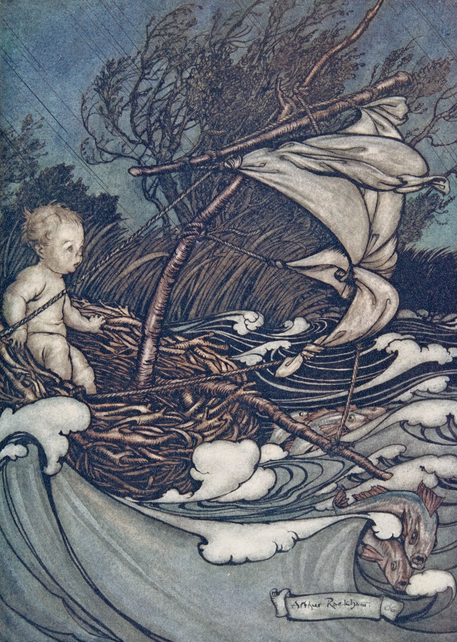 Lá agora surgiu uma poderosa tempestade, e ele foi jogado de um lado para outro ..., de Peter Pan em Kensington Gardens por JM Barrie (1860 - 1937), pub. 1906 de Arthur Rackham